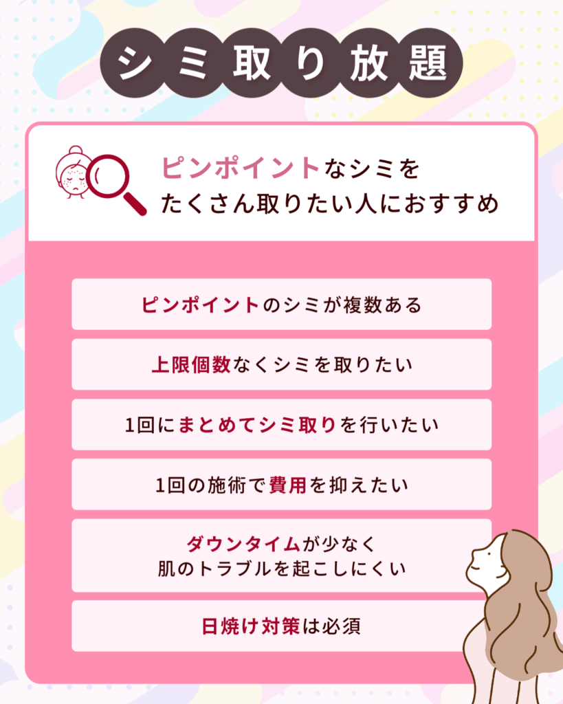 ピンポイントなシミをたくさん取りたいならシミ取り放題がおすすめ