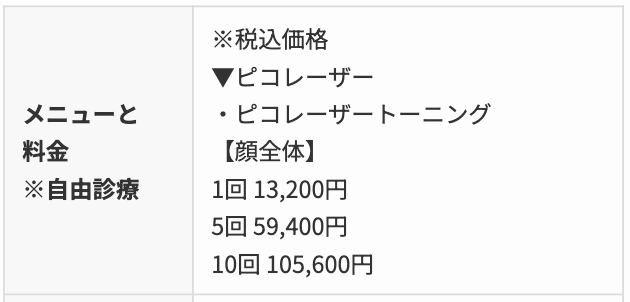 ピコレーザー　ace clinic 料金